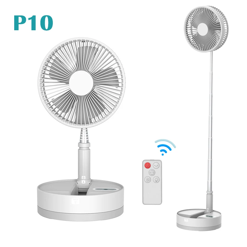 P10 10800mAh 20CM Folding Fan USB Remote Control Air Cooler Silent Rechargeable Wireless Floor Standing Portable Fan for Camping