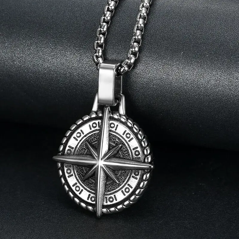 

2021 New Retro Compass Compass Chain Men's Necklace Personality Hip Hop Punk Long Sweater Chain Jewelry Accessories