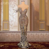 Unique Designer Luxo Illusion Merimaid Evening Dresses Full Beading Crystal Appliques Black Mesh Fabric Pageant Red Carpet Gowns