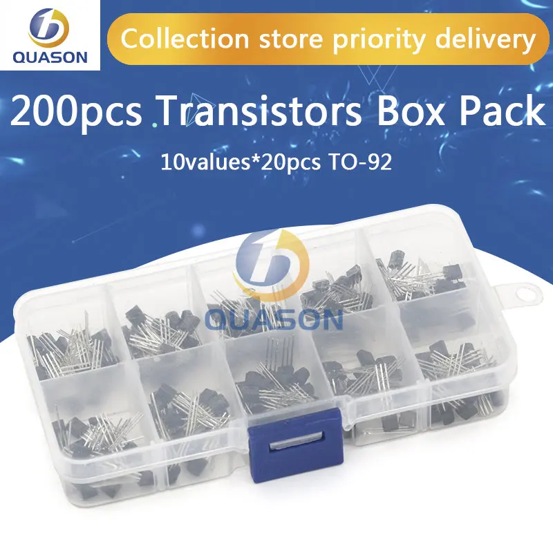 

BC337 BC327 2N2222 2N2907 2N3904 2N3906 S8050 S8550 A1015 C1815 10Values*20pcs=200/set Transistors Box Pack Transistor kit TO-92