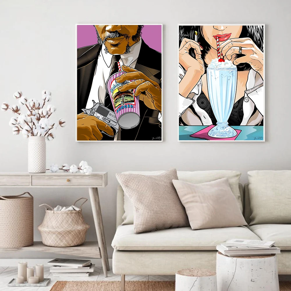 

Smoking Poster Movie Pulp Fiction Canvas Painting Vintage Art Print Drinking Woman Man Wall Picture For Living Room Home Decor