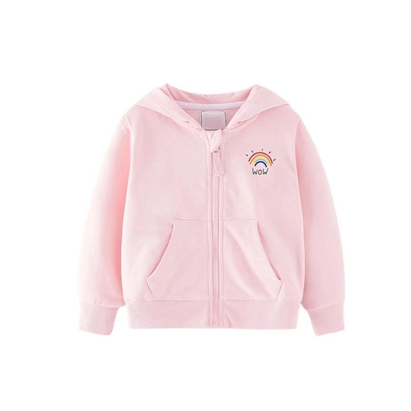 

Jumping Meters 2-7T Outwear Girls Hooded Shirts With Zipper Rainbow Hot Selling Children's Jackets Outwear Spring Wear