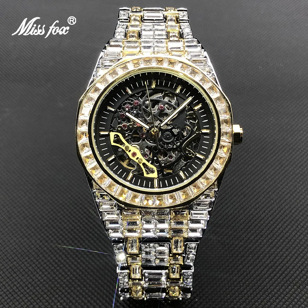 

MISSFOX Hip Hop Mechanical Mens Watches Luxury Iced Out Stainless Steel Automatic Wristwatch For Men Jewelry Rel��gio masculino