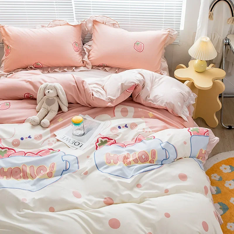 

Комплект постельного белья в Корейском стиле для мальчиков и девочек, двуспальный пододеяльник, простыня, наволочка, постельное белье для детей и взрослых, модный домашний текстиль