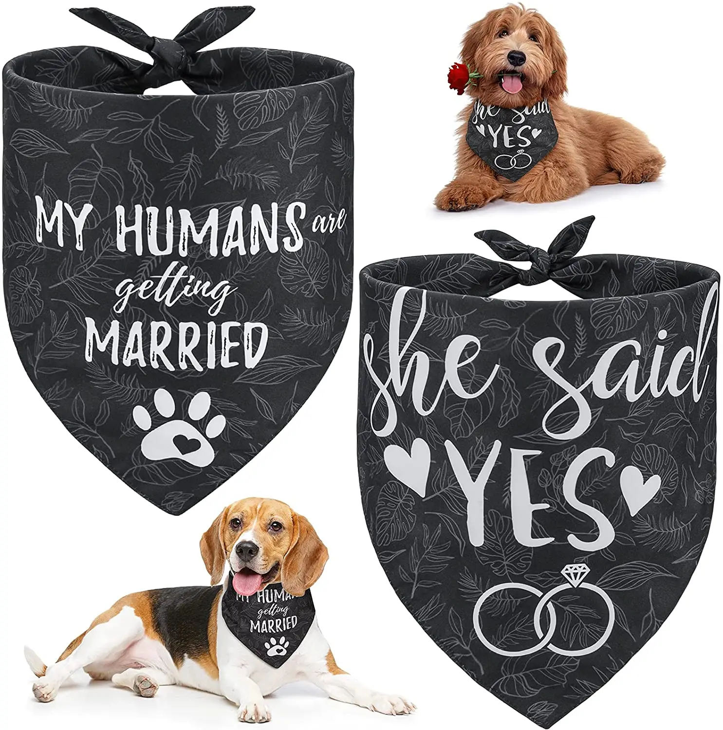 

2 Pcs/Lot Dog Bandana Wedding Engagement Photos Pet Scarf Accessories Pet Accessories For Dog Lovers Bridal Shower Gift