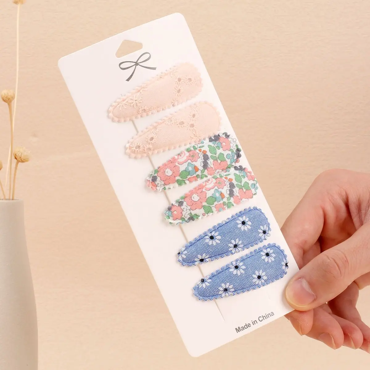 

6pc Basic Snap Baby Hair Drop Clips Cotton Floral Prints Hair Clamp Pins Lace Embroidery Hairpin BB Striped Dot Barrette Girls