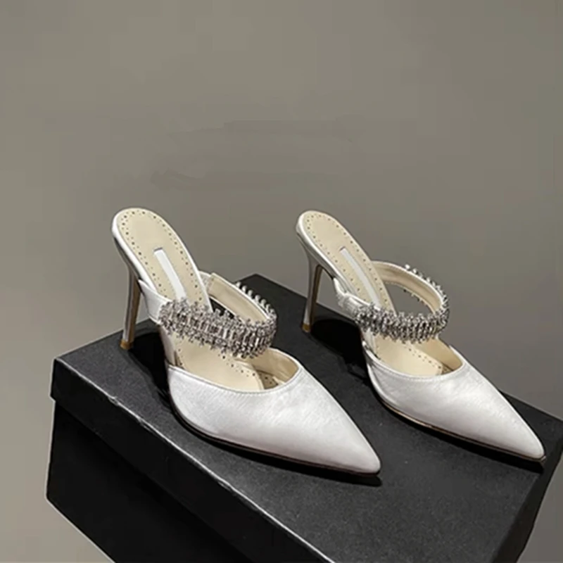 European and American women's new high heels rhinestone satin pointed toe shoes