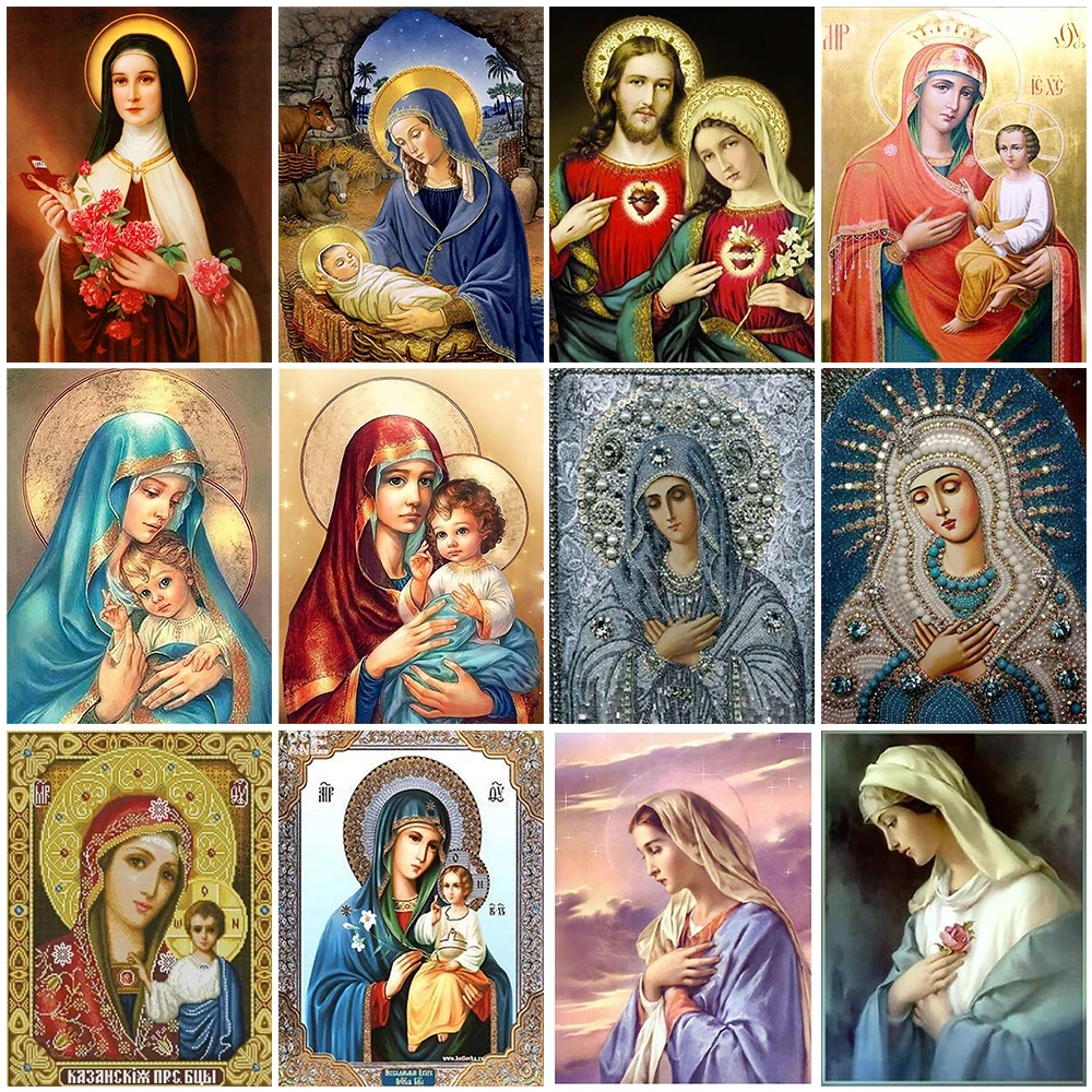 

5D Diamond Painting Religion Portrait Pictures Of Rhinestones Diy Full Diamond Mosaic Embroidery Virgin Mary Jesus Home Decor
