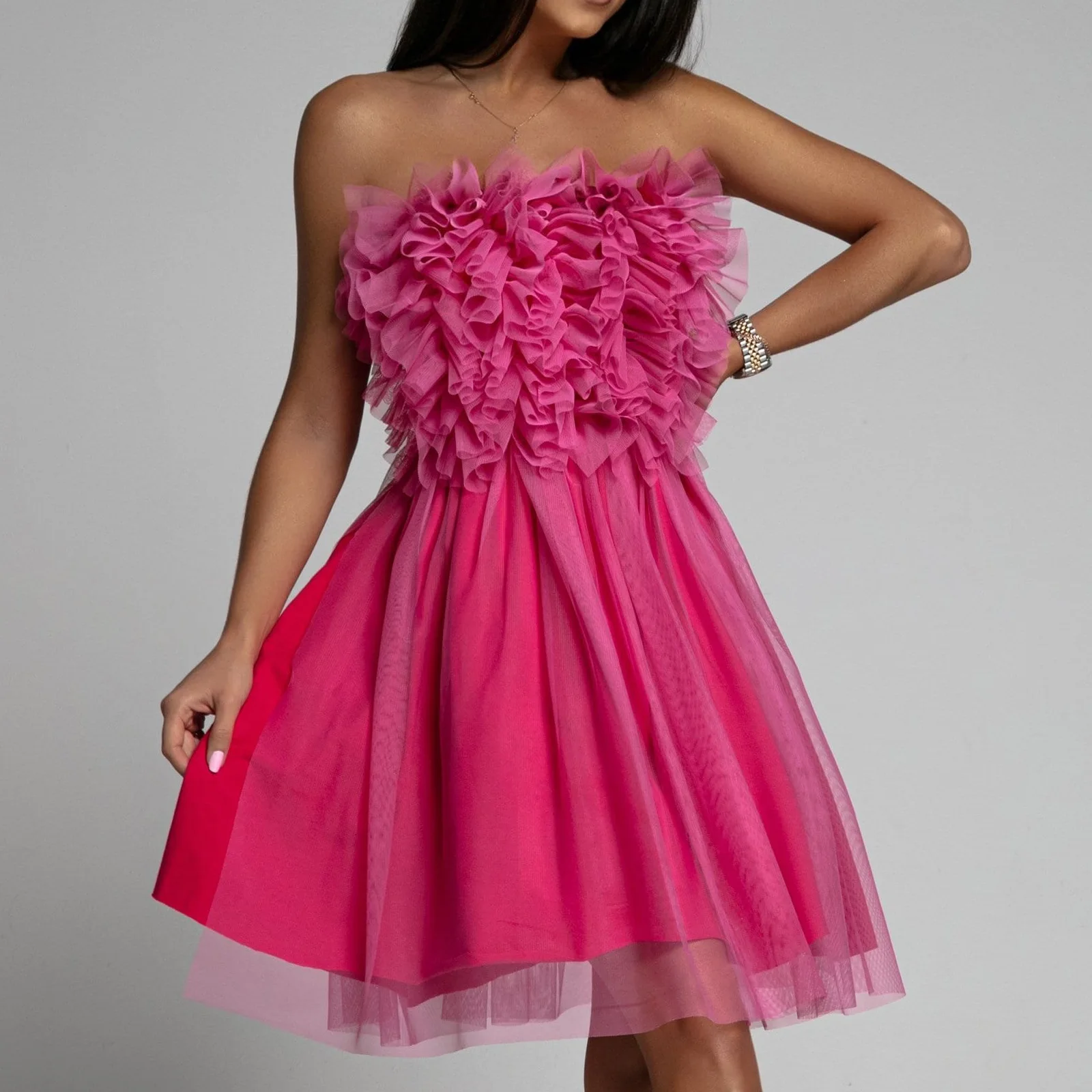 

Summer Sexy Tube Top Mesh Party Dress Women Fashion Backless Mesh A-line Mini Evening Dress Women