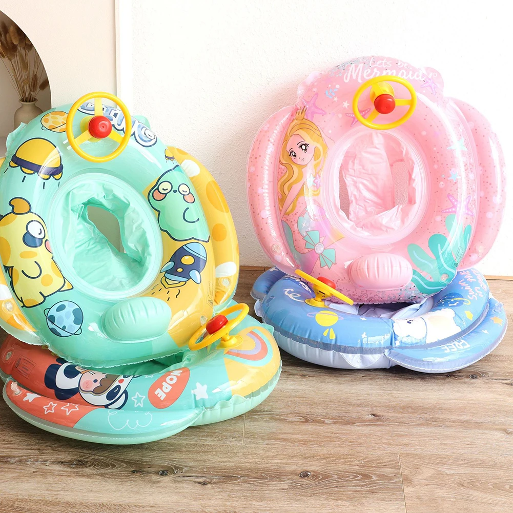 

Baby Swimming Rings Seat Cute Inflatable Infant Kids Safety Water Toys Float Swim Ring Circle with Steering Wheel for 0-3Y Child
