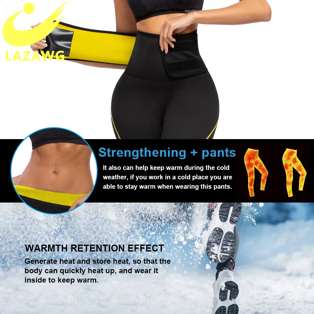 LAZAWG Women's Neoprene Sauna Slimming Trousers Gym Workout Hot Thermo Sweat Capris Leggings Body Shapers Waist Trainer Pant