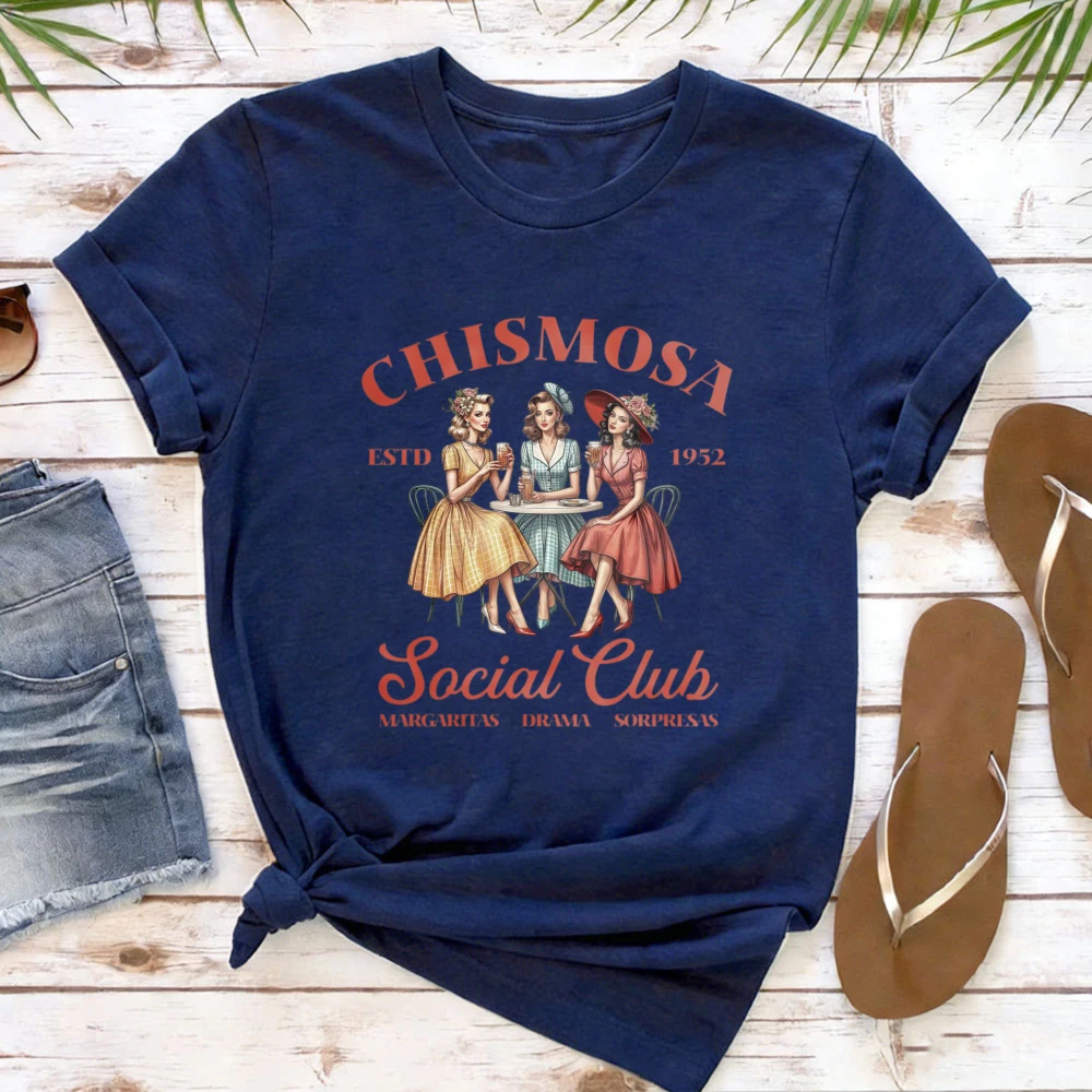 Футболка Chismosa Social Club: Забавный подарок для латиноамериканок, модная хиспанская футболка, ретро-футболка для женщин в мексиканском стиле, повседневные женские рубашки (art.: 3920d899e2cd7) - 3920d899e2cd7