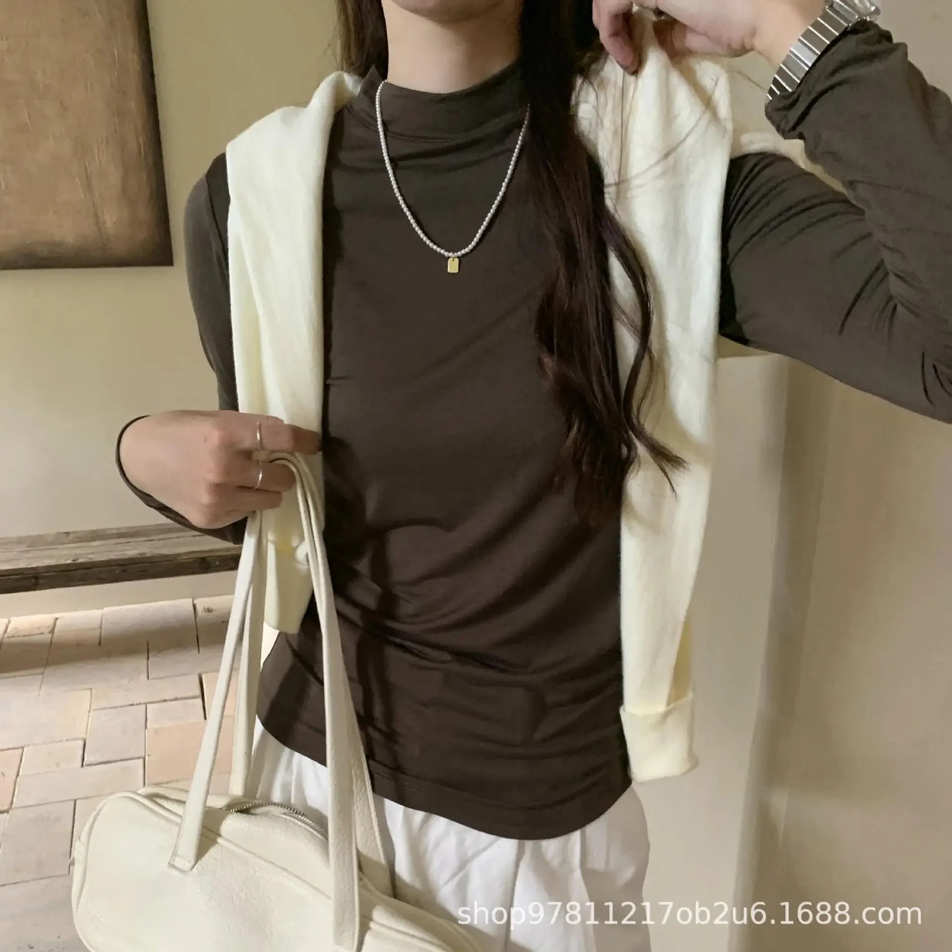 Женская осенне-зимняя тонкая футболка из модального цвета с базовым слоем