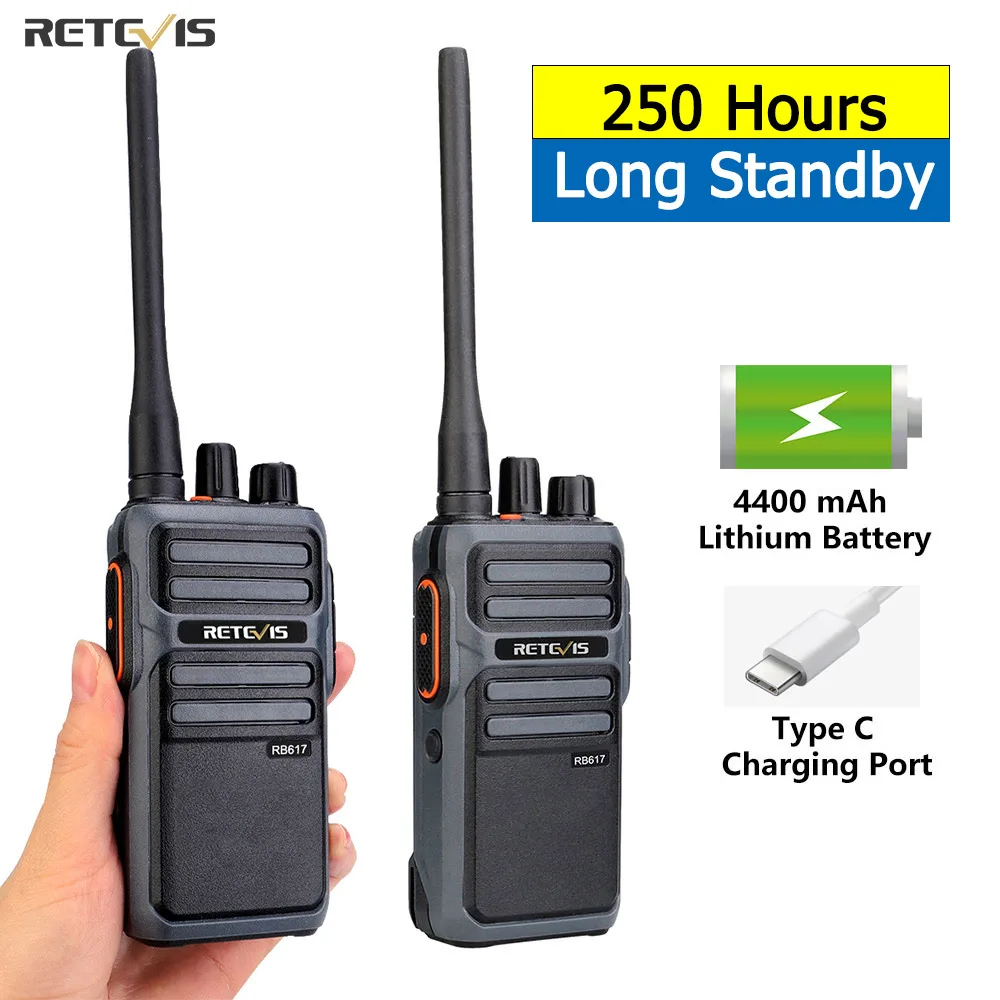 RETEVIS Walkie Talkie PMR RB617 Two-way Radio ht Communicator RB17 PTT Walkie-Talkies 2 pcs 4400mAh for Hunting Hotel Restaurant