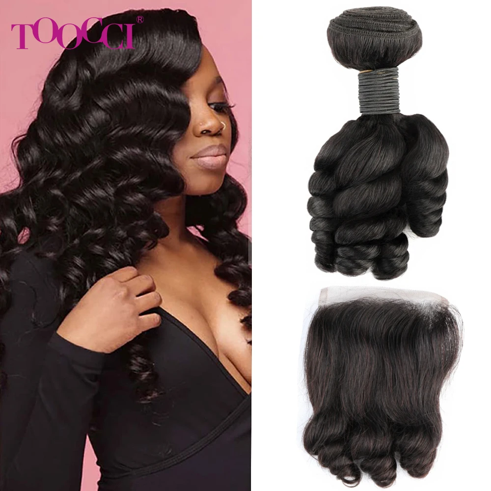 Curly Bundles 100% Brazilian Human Hair 4x4 Lace Closure Black Loose Wave Bundles with Closure Human Hair Extensions for Women