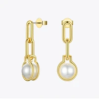 enfashion link chain pearl drop earrings for women gold color geometric dangle earings fashion jewelry dropshippping e191142