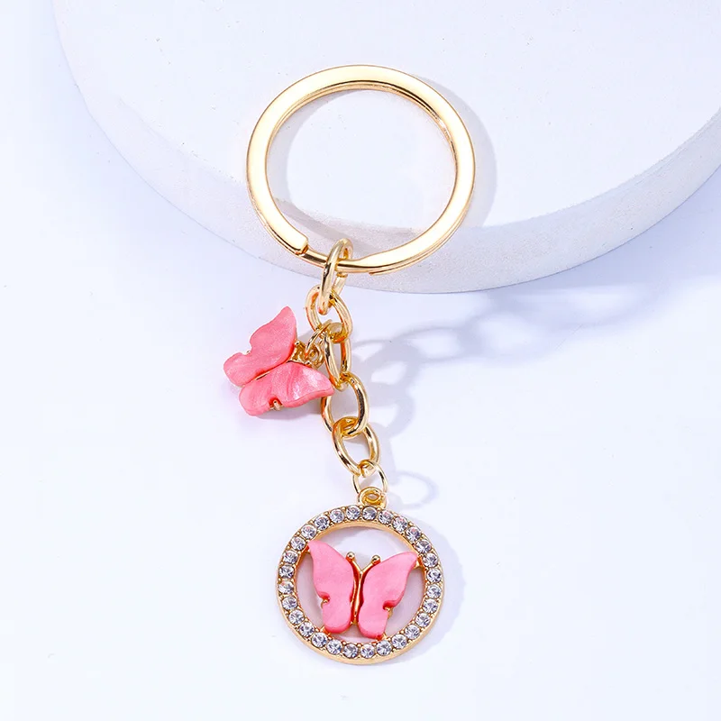 

2023 Trendy Candy Color Enamel Butterfly Round Charm Key Chains New Y2k Handbag Car Accessories Handmade Key Rings Wholesale