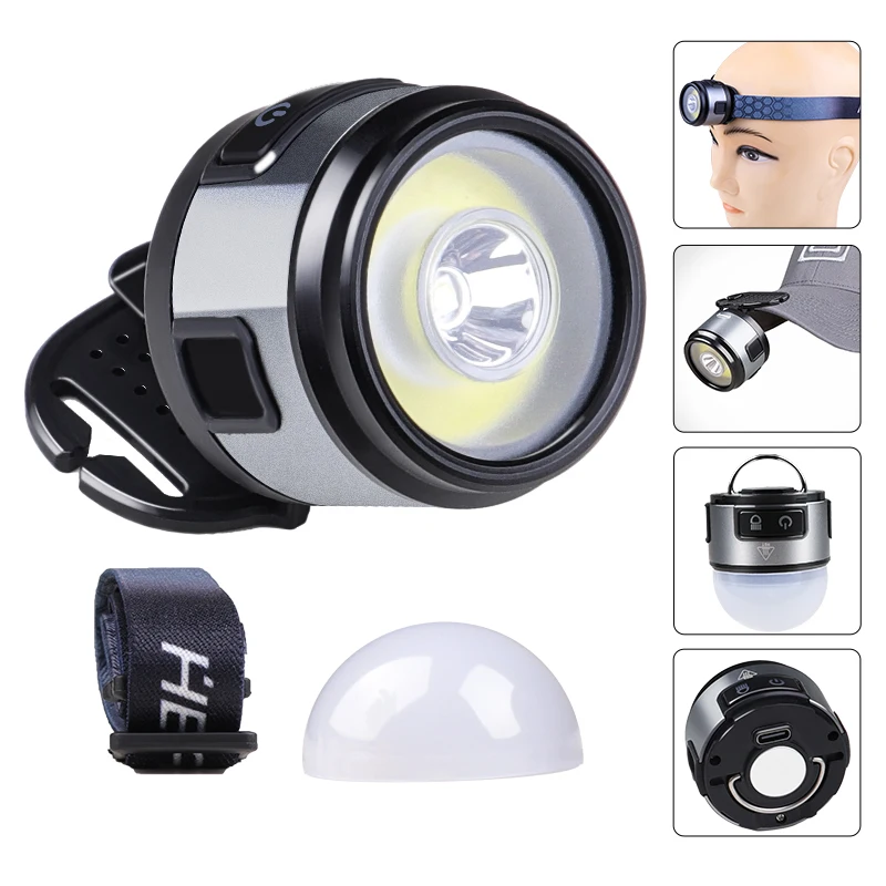 

4 IN 1 Mini Multifunction XPG+COB Headlamp Rechargeable USB C Cap Clip With Strong Magnet Headlight For Outdoor Fishing Camping