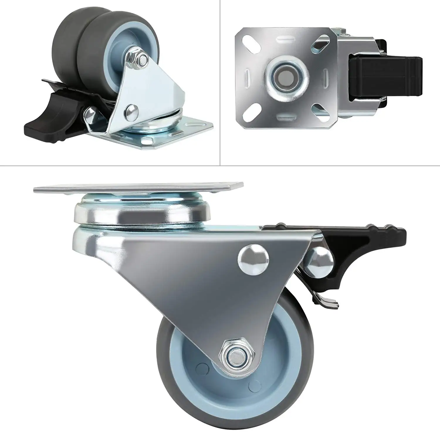 4pcs Heavy Duty Swivel Castor Wheels 50mm with Brake for Trolley Furniture |