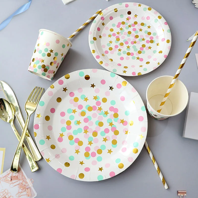 

10 pcs Disposable Paper Plate Paper Cup Package Holiday Party Event Layout Supplies Dinner Plate Outdoor Meal Supplies