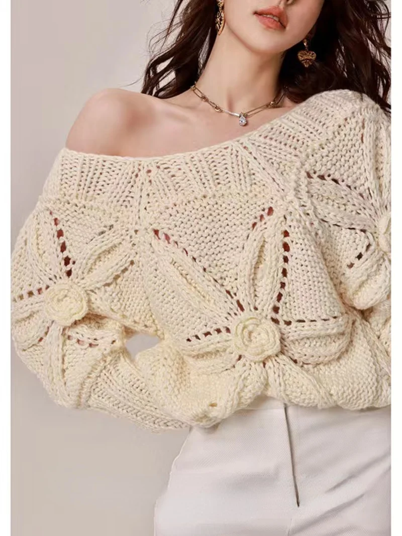 

Повседневный Белый свитер, пуловеры, ажурная сетчатая Летняя мода, свободная Дымчатая футболка с длинным рукавом y2k, элегантные женские кор...