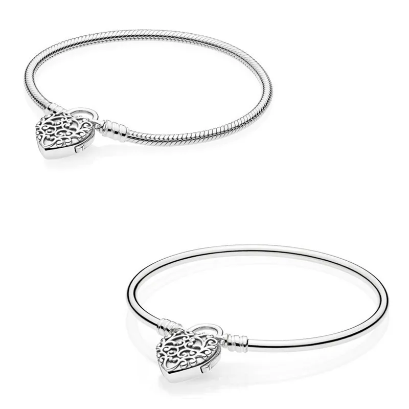 

Authentic 925 Sterling Silver Moments Regal Heart Padlock Clasp Bracelet Bangle Fit Bead Charm Diy Fashion Jewelry