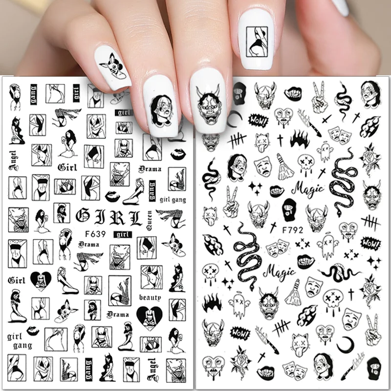 

1PC Nail Stickers Character Face Image Leaf Flower Butterfly Diy Nail Art Decorations Nail Stickers Nail Studio Nail Decals