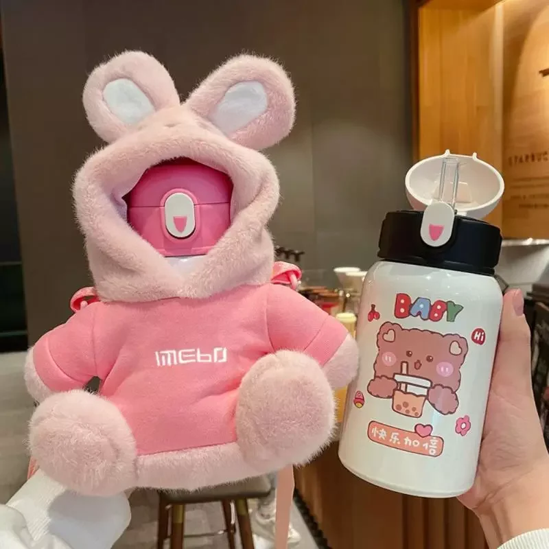 

450ml Thermos cup vacuum flask 316 food grade straw water cup portable cup cute cup With Cup sets Vacuum Flasks & Thermoses