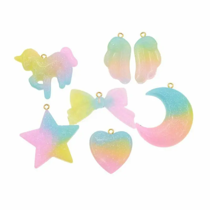 5 шт. блестящие подвески в виде единорога с плоской задней стороной подвеска из