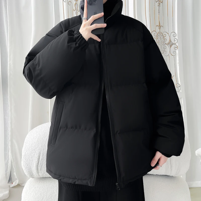 Зимняя мужская куртка теплая однотонная толстая большого размера уличная одежда