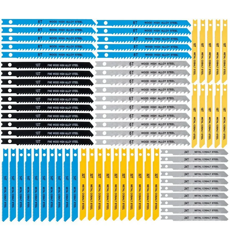 

70PCS U Shank Jigsaw Blades Set For Wood Plastic Metal Cutting, Assorted U-Shank Jig Saw Blade Set