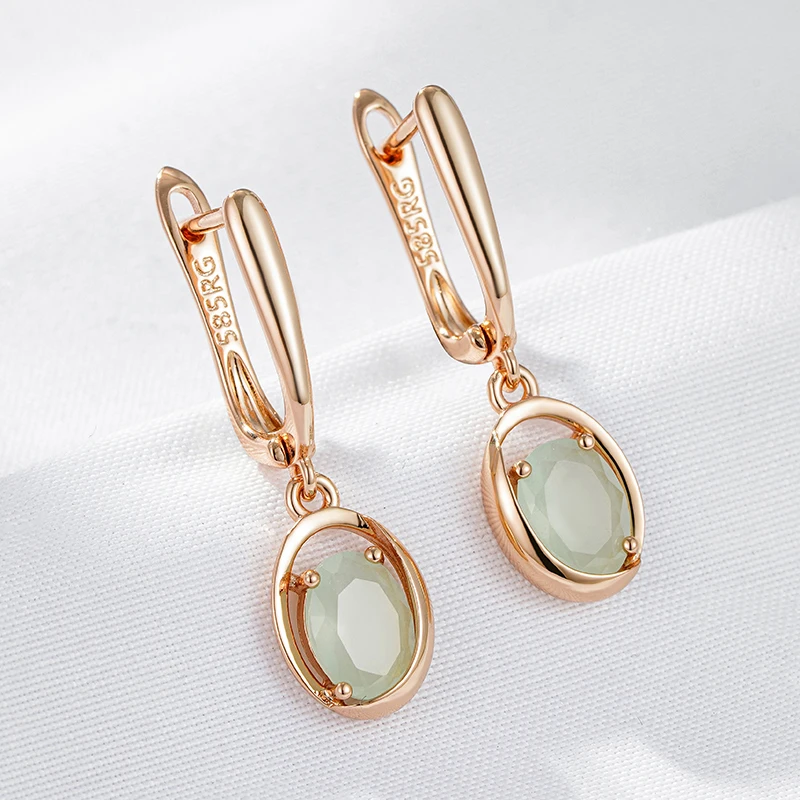 

Wbmqda Elegant Oval Green Natural Zircon Long Drop Earrings For Women 585 Rose Gold Color Vintage Wedding Party Jewelry Gifts