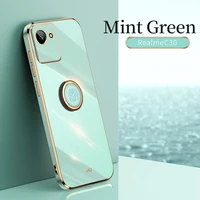 luxury plating square ring holder silicone phone case on for realme c30 c 30 phone case stand back cover