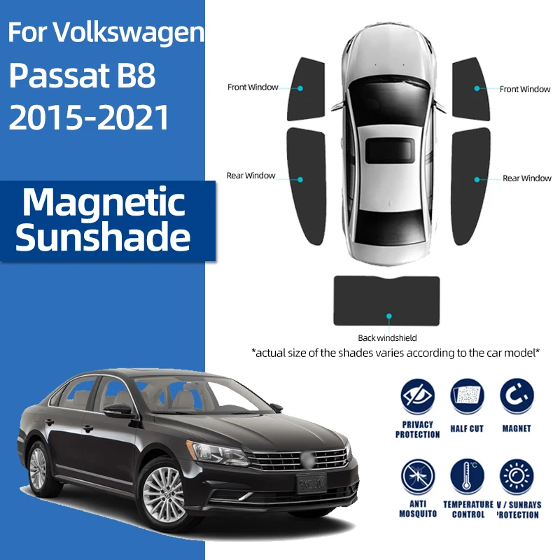 For Volkswagen VW PASSAT B8 Sedan 2015-2022 Magnetic Car Sunshade Front Windshield Mesh Frame Curtain Rear Side Window Sun Shade
