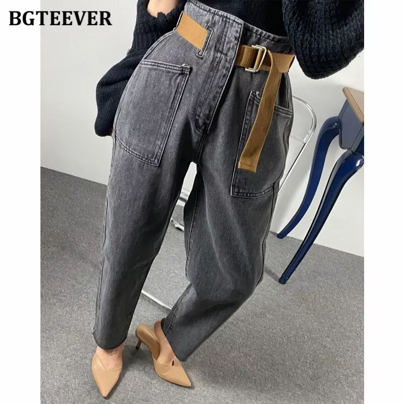 

2023New 2021 Fashion Belted Harem Jeans Pants Women Vintage Ankle Length Denim Baggy Mom Jean Loose Washed Trousers Mujer