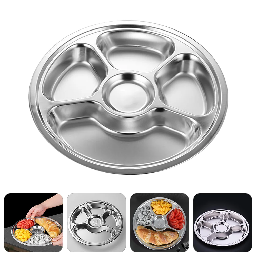 

Plate Dinner Divided Platessections Indian Compartment Section Control Snack Platter Serving Trays Meal Tray Bowls Steel