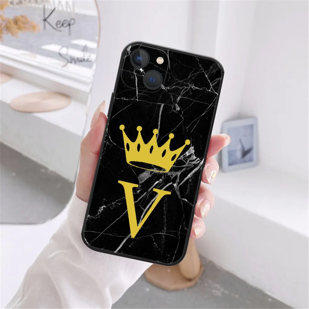 Фото Мраморная текстура с инициалом Буквы A Z чехол для телефона iPhone 11 Pro X XR XS Max 8 7 Plus SE 2020 роскошная Корона пары мягкий чехол из ТПУ №4