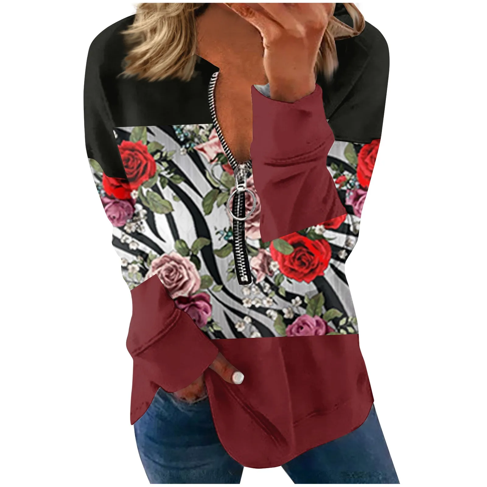 

Women'S Round Neck Top, Cotton Shirt, Casual Fashion Shirt Top, Women'S Casual Long Sleeved Zipper Top Sweatshirt Spring Women