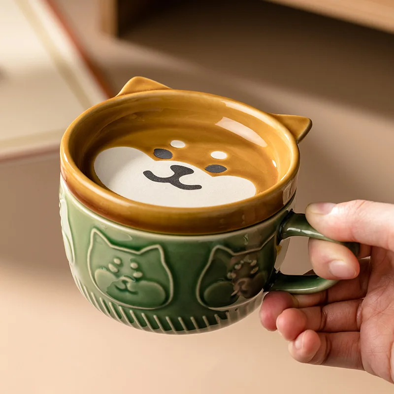 

Ceramic Cat Mug Plate With Spoon With Lid Breakfast Strawberry Milk Tea Cup Coffee Cups Cartoon Personality Gift Tumbler Cup
