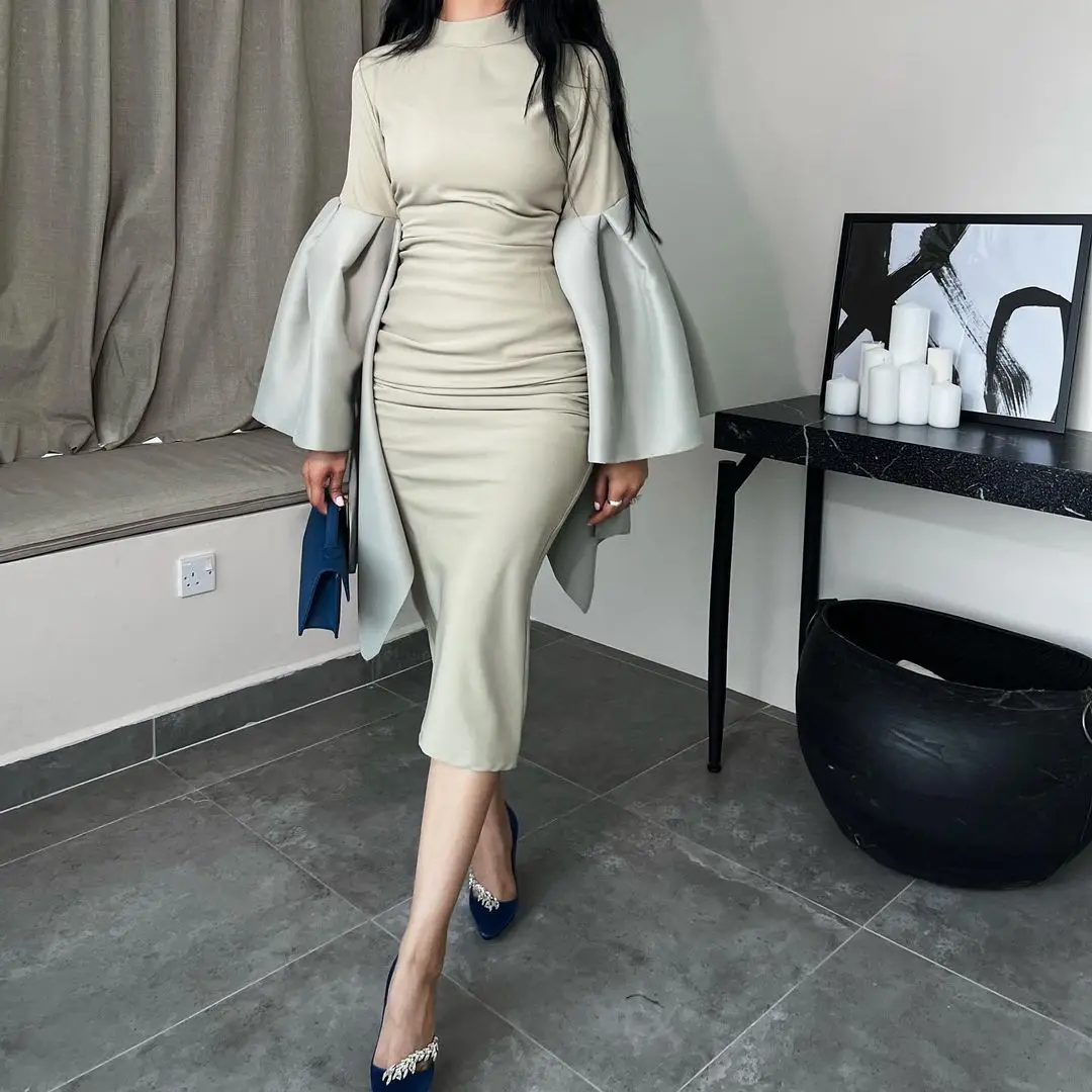 

FDY Store Long Sleeves Prom Dresses فساتين مناسبة رسمية Dubai Saudi Arabia Women Evening Gowns Tea Length Party Dress