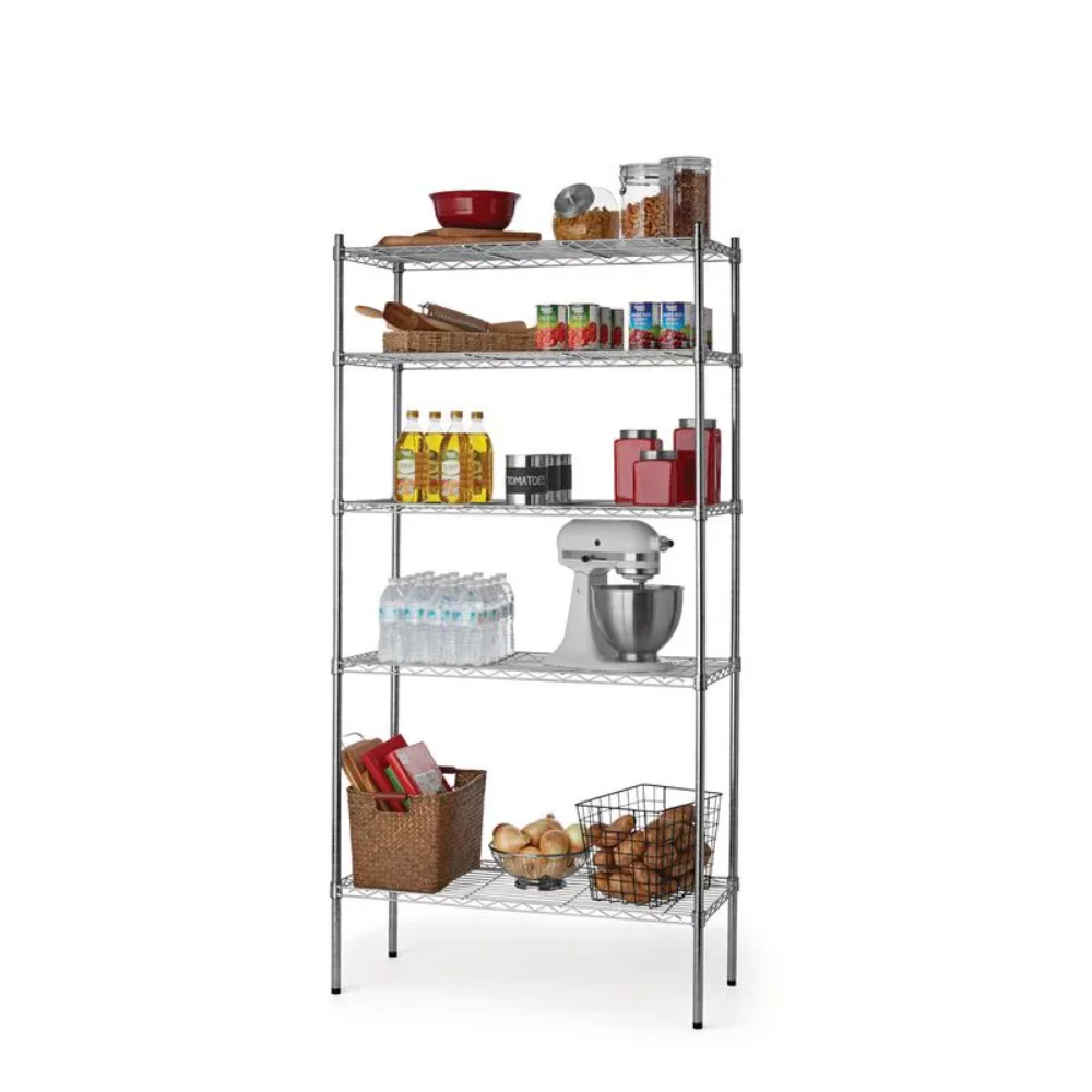 

5 Tier Wire Shelf Unit, Chrome, 1750 lb Capacity