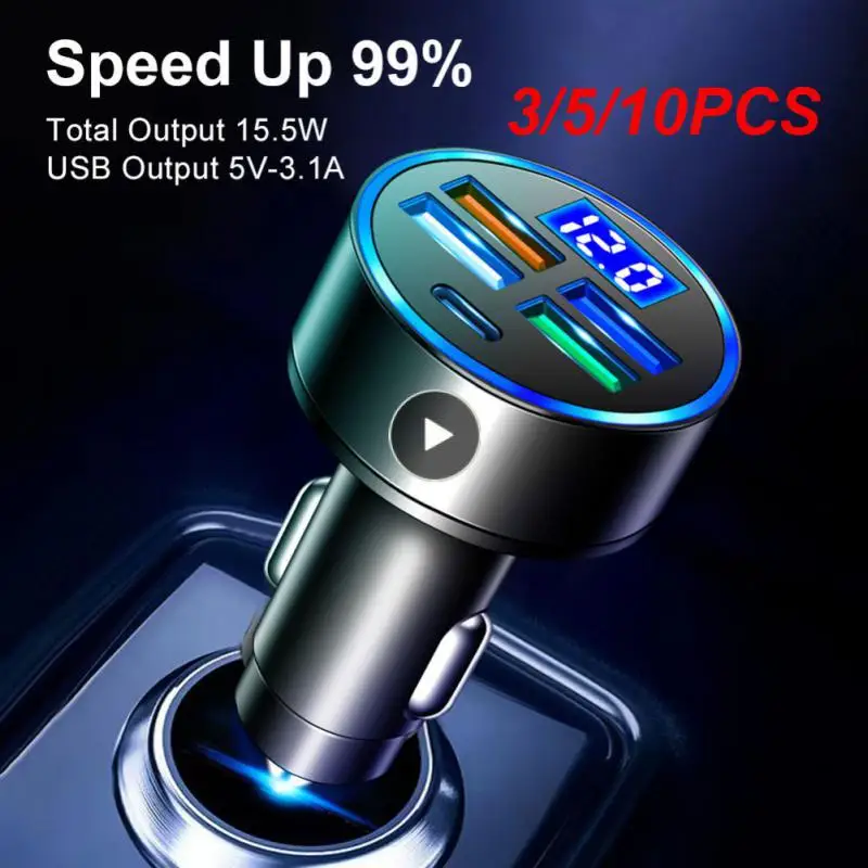 

3/5/10PCS 15.5w 5 In 1 Car Charger With Voltage Detection Led Digital Display Car Charger Multi-port Charging Car Accessories