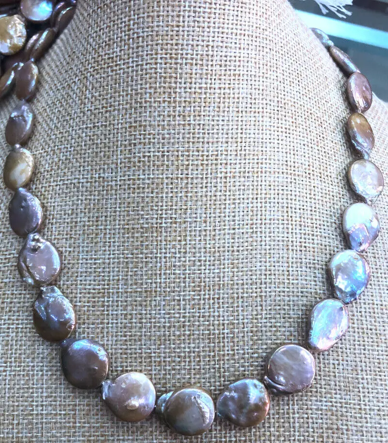 

New Natural Real purple Multicolor Freshwater Pearl Coin Beads Necklace 12-13mm
