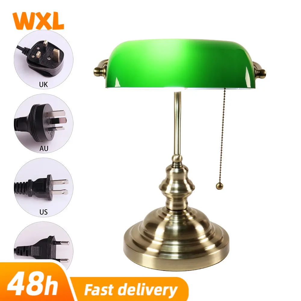 

Классическая настольная лампа в стиле ретро с цоколем Е27, в стиле индастриал, зеленый стеклянный абажур, с выключателем, настольные светиль...