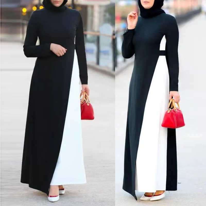 Элегантное мусульманское арабское платье макси черного и белого цвета из двух частей Средний Восток Турция Малайзия длинный рукав ИД одежд...