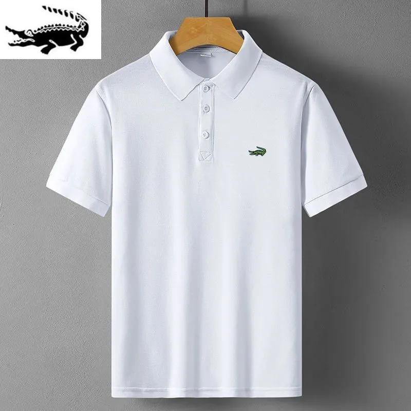 

Новинка 2023, брендовая мужская летняя деловая рубашка-поло в европейском и американском стиле с короткими рукавами и вышивкой, модная свободная футболка с большими лацканами