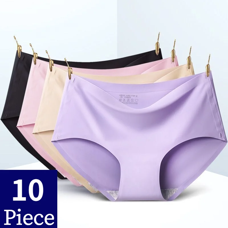 

10PCS/Set Seamless Women's Panties Breathable Comfortable Underwear Silk Satin Briefs Cozy Lingerie Sports Underpants M-4XL