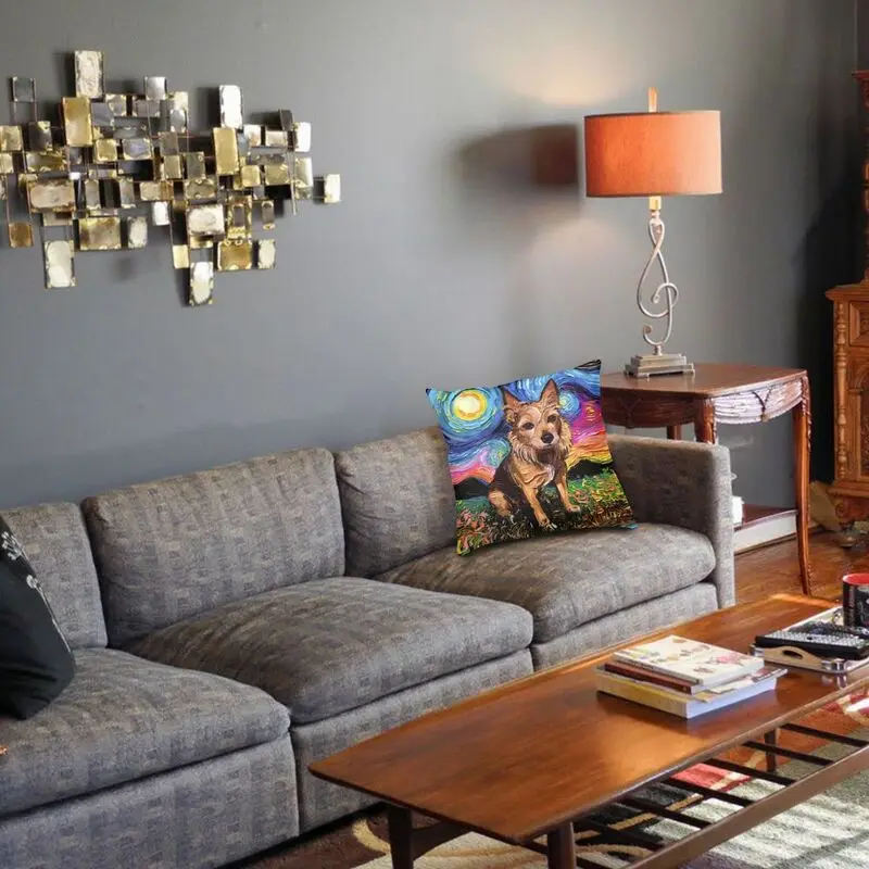 Поп-арт звездная ночь австралийский терьер искусственное животное чехол для