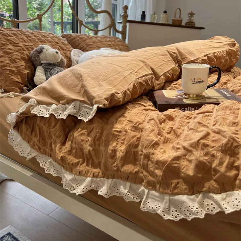 

Элегантное воздушное постельное белье, юбка, хлопковые простыни в скандинавском стиле большого размера, роскошная Корейская эстетика, один...