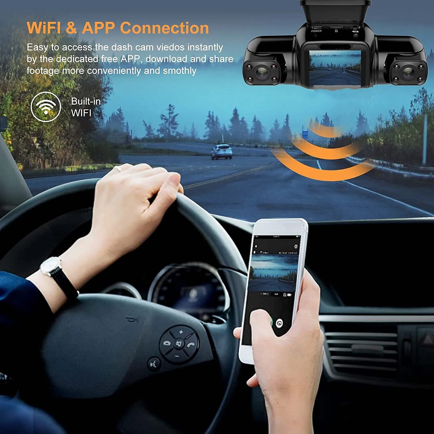 3-канальный FHD 3*1080P 170 ° Автомобильный видеорегистратор WiFi GPS WDR 8 ИК-подсветки супер